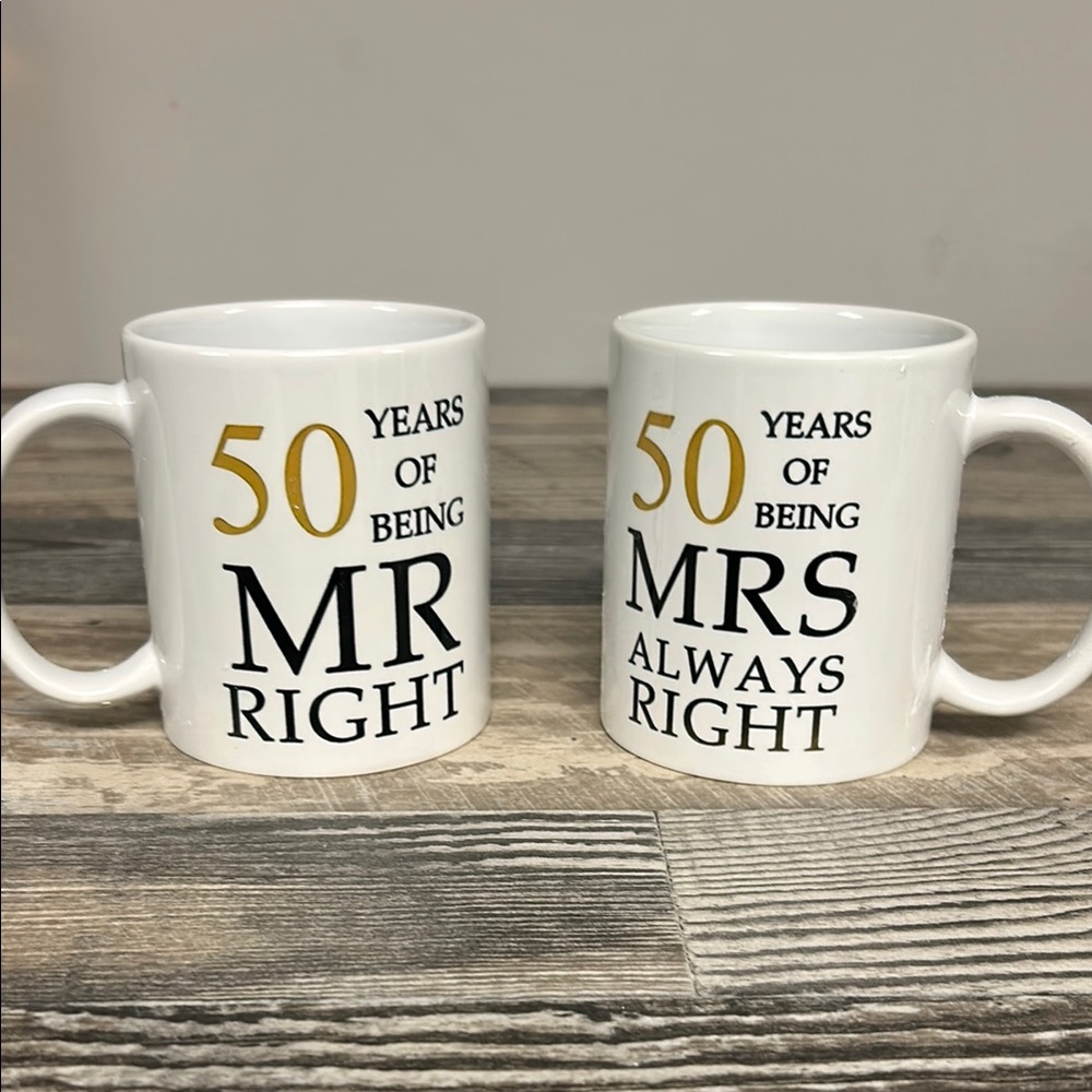 50th Anniversary Mr. and Mrs. Right Mugs - White and Gold